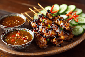 Chicken Sate on Cocktail Sticks with Peanut Sauce on the Side